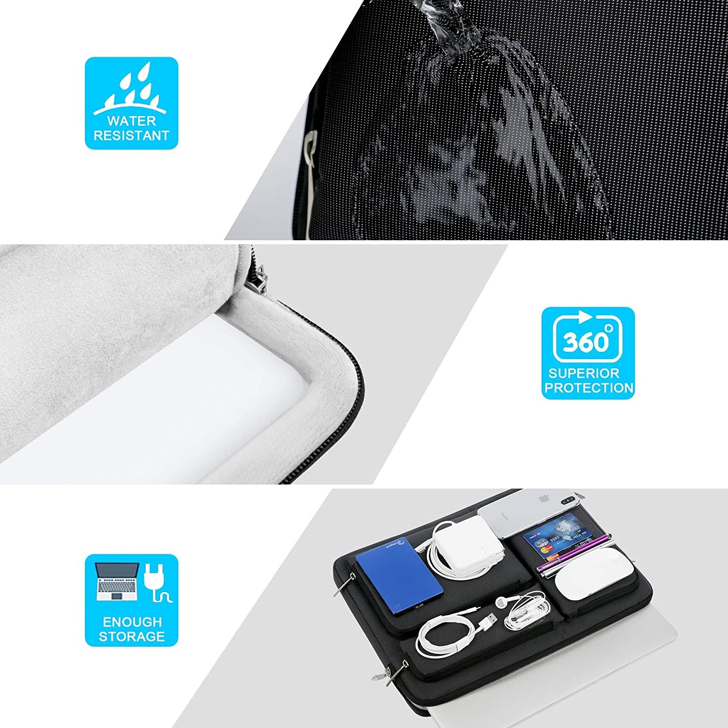 360° Protective Laptop Sleeve Case for 14 Inch HP Chromebook 14 / X360 14A / HP Stream 14, Acer Swift / Chromebook 314, 14" Ideapad Chromebook S330 ASUS Dell Portable Laptop Computer Bag, Black