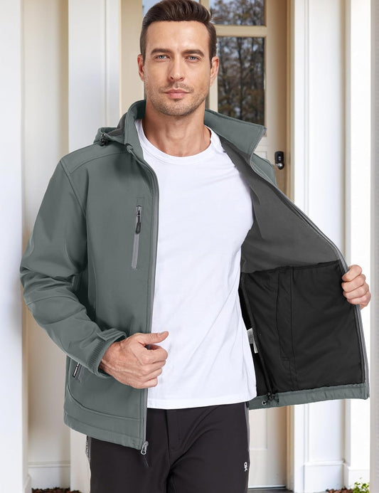 Men’S Softshell Jacket with Removable Hood, Fleece Lined