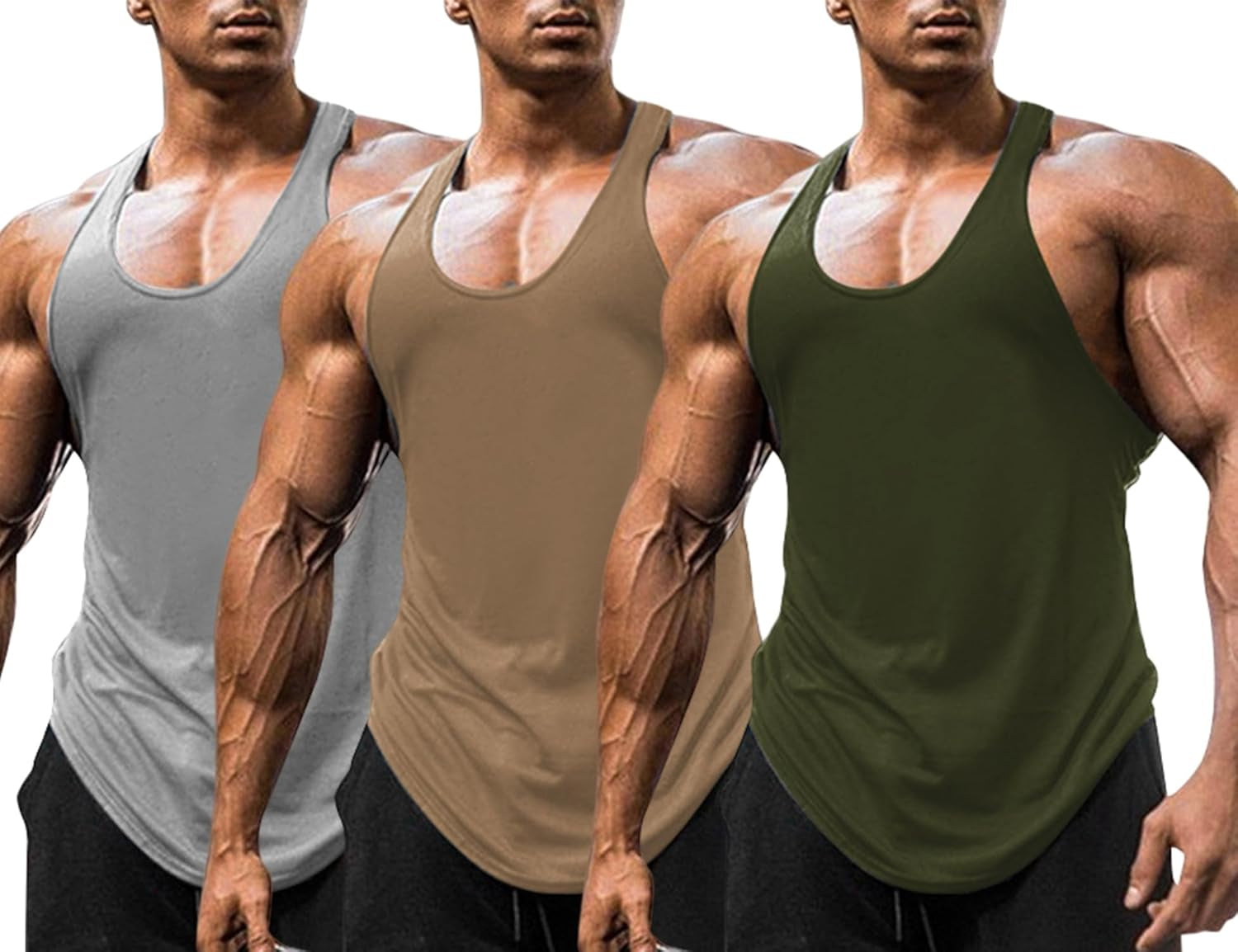 Men'S 3 Pack Gym Workout Tank Tops Y-Back Muscle Tee Stringer Bodybuilding Sleeveless T-Shirts