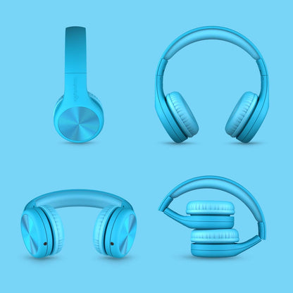 Connect+ Pro Wired Kids Headphones for School with Microphone, Volume Limiting Over-Ear Headset with Cord, Shareport Technology & Softtouch Padding, Blue